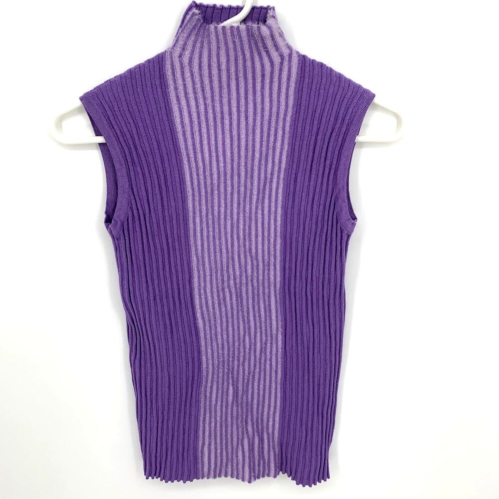 RIHOAS Women's Purple Acrylic Sleeveless Turtleneck Ribbed Top Size OSFM